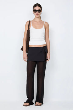 Maralia Overlay Pant by Bec + Bridge, a sheer georgette pant with contrast mini skirt overlay and tie waist for sleek, fashion-forward elegance.