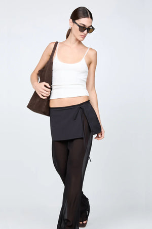 Maralia Overlay Pant by Bec + Bridge, a sheer georgette pant with contrast mini skirt overlay and tie waist for sleek, fashion-forward elegance.