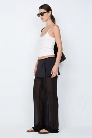 Maralia Overlay Pant by Bec + Bridge, a sheer georgette pant with contrast mini skirt overlay and tie waist for sleek, fashion-forward elegance.