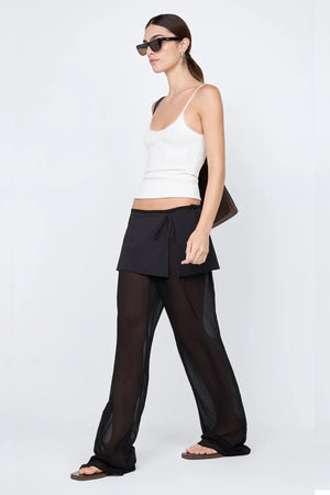 Maralia Overlay Pant by Bec + Bridge, a sheer georgette pant with contrast mini skirt overlay and tie waist for sleek, fashion-forward elegance.