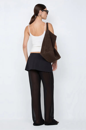 Maralia Overlay Pant by Bec + Bridge, a sheer georgette pant with contrast mini skirt overlay and tie waist for sleek, fashion-forward elegance.