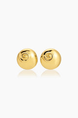 Mare Earrings Gold by Heaven Mayhem – shell inspired gold earrings with rounded sculptural silhouette.