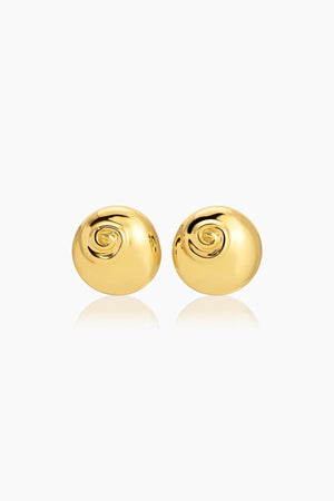 Mare Earrings Gold by Heaven Mayhem – shell inspired gold earrings with rounded sculptural silhouette.