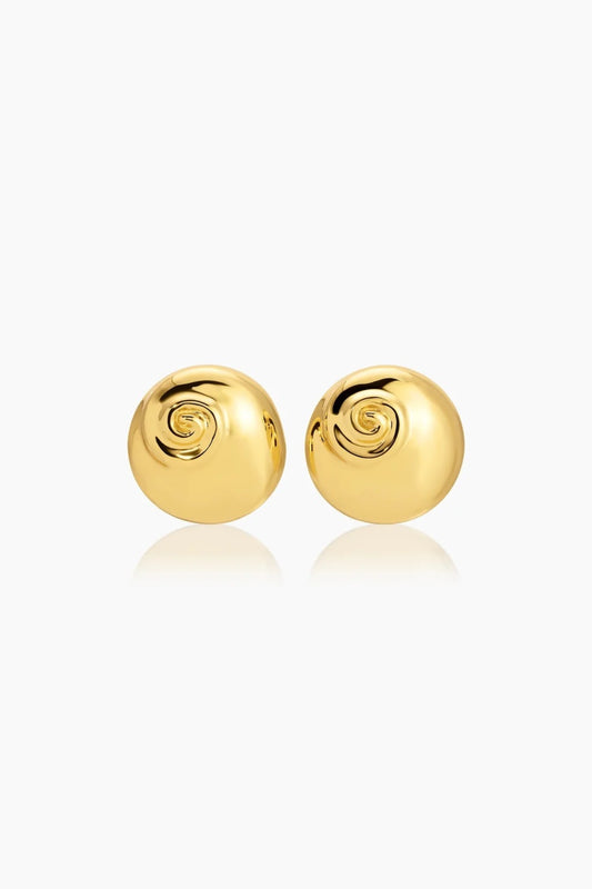 Mare Earrings Gold by Heaven Mayhem – shell inspired gold earrings with rounded sculptural silhouette.