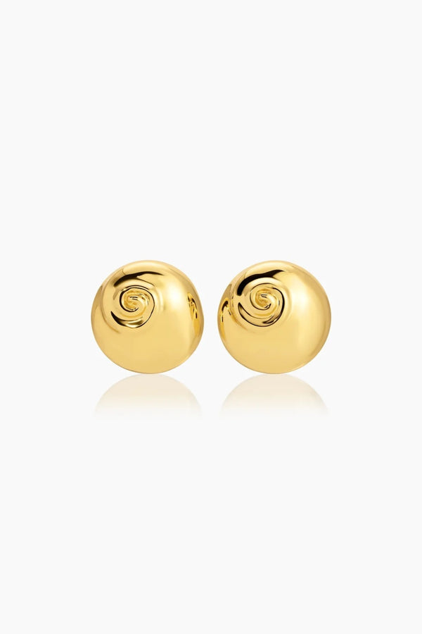 Mare Earrings Gold by Heaven Mayhem – shell inspired gold earrings with rounded sculptural silhouette.