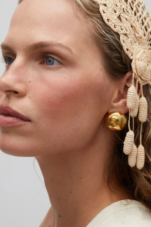 Mare Earrings Gold by Heaven Mayhem – shell inspired gold earrings with rounded sculptural silhouette.