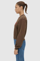 Maren Crop Emb Tracksuit Top Chocolate by C&M Camilla and Marc – cropped cotton fleece sweater with logo embroidery.