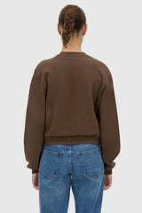 Maren Crop Emb Tracksuit Top Chocolate by C&M Camilla and Marc – cropped cotton fleece sweater with logo embroidery.