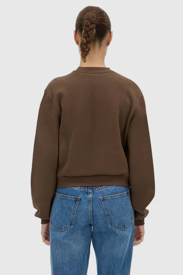 Maren Crop Emb Tracksuit Top Chocolate by C&M Camilla and Marc – cropped cotton fleece sweater with logo embroidery.