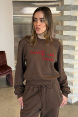 Maren Crop Emb Tracksuit Top Chocolate by C&M Camilla and Marc – cropped cotton fleece sweater with logo embroidery.