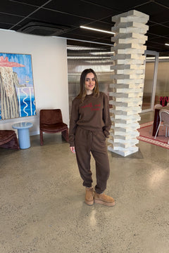 Maren Track Pant Chocolate by Camilla and Marc – relaxed track pants with drawstring waist. Perfect for off duty styling.