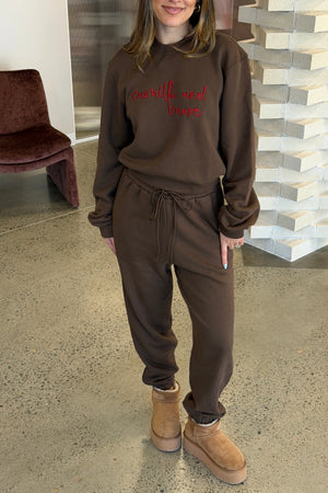 Maren Track Pant Chocolate by Camilla and Marc – relaxed track pants with drawstring waist. Perfect for off duty styling.