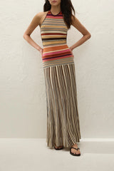 Maretta Maxi Dress Murano Stripe by Odd Muse – a halter maxi with stripe design and fitted shape. Perfect for summer styling.