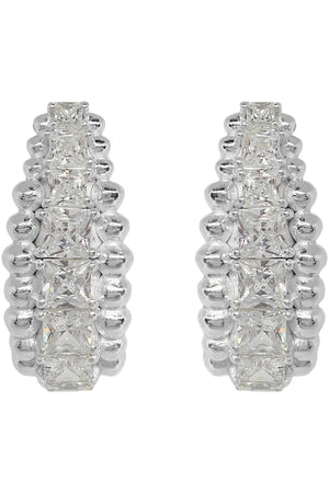 Marilyn Earrings by Mountain and Moon — silver statement earrings with White CZ and rawa ball detailing, perfect for bold evening styling.