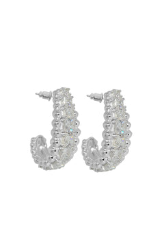 Marilyn Earrings by Mountain and Moon — silver statement earrings with White CZ and rawa ball detailing, perfect for bold evening styling.