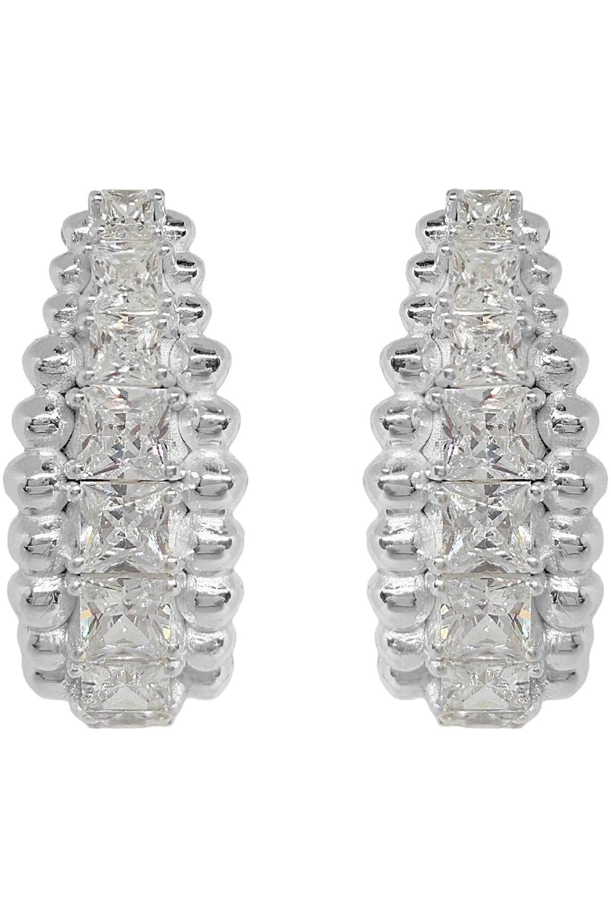 Marilyn Earrings by Mountain and Moon — silver statement earrings with White CZ and rawa ball detailing, perfect for bold evening styling.