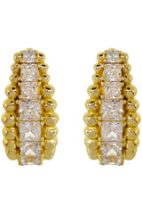 Marilyn Earrings by Porter Jewellery — gold CZ-studded earrings with polished rawa detailing, perfect for elegant and unforgettable styling.