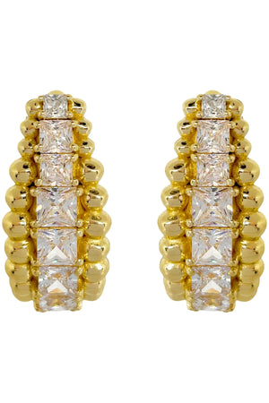 Marilyn Earrings by Porter Jewellery — gold CZ-studded earrings with polished rawa detailing, perfect for elegant and unforgettable styling.