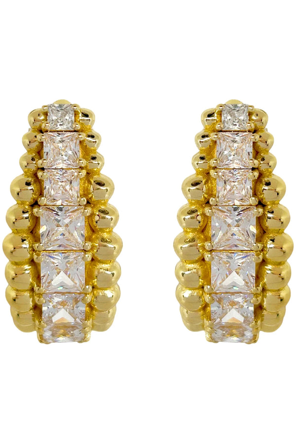 Marilyn Earrings by Porter Jewellery — gold CZ-studded earrings with polished rawa detailing, perfect for elegant and unforgettable styling.