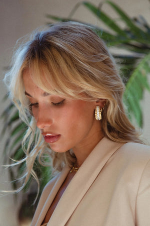 Marilyn Earrings by Porter Jewellery — gold CZ-studded earrings with polished rawa detailing, perfect for elegant and unforgettable styling.