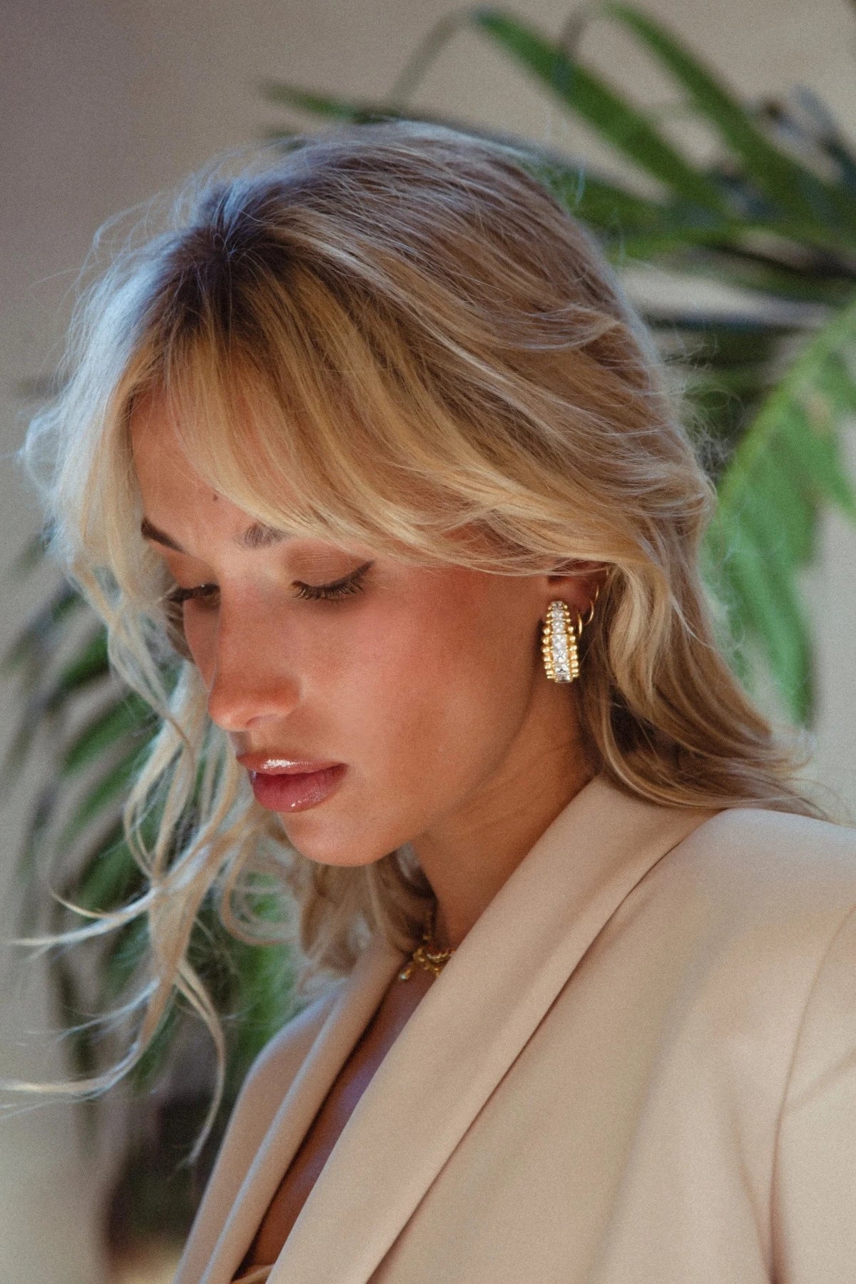 Marilyn Earrings by Porter Jewellery — gold CZ-studded earrings with polished rawa detailing, perfect for elegant and unforgettable styling.