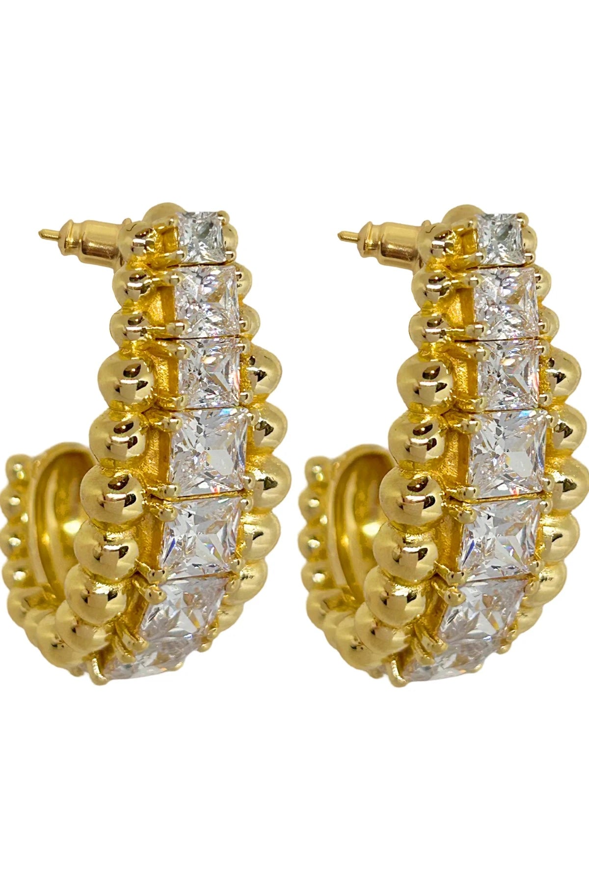 Marilyn Earrings by Porter Jewellery — gold CZ-studded earrings with polished rawa detailing, perfect for elegant and unforgettable styling.