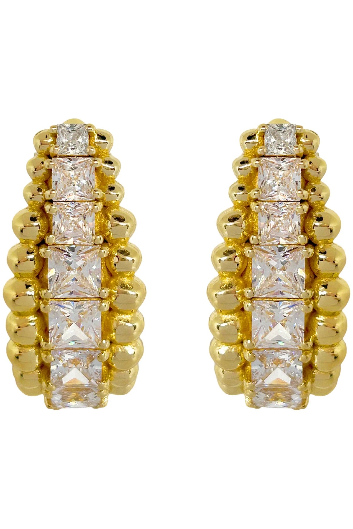 Marilyn Earrings by Porter Jewellery — gold CZ-studded earrings with polished rawa detailing, perfect for elegant and unforgettable styling.