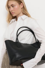 Marlow Tote Black by Reh Studios - genuine leather tote with spacious interior and sleek structure, perfect for work, travel, and daily essentials.