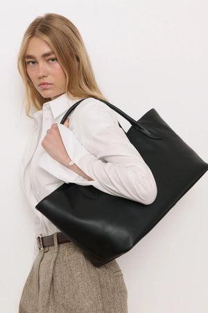 Marlow Tote Black by Reh Studios - genuine leather tote with spacious interior and sleek structure, perfect for work, travel, and daily essentials.