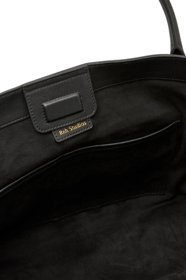 Marlow Tote Black by Reh Studios - genuine leather tote with spacious interior and sleek structure, perfect for work, travel, and daily essentials.