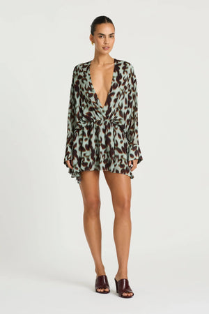 Marnie Shirt Dress in Motion Floral by Benni, a relaxed mini shirt dress with deep V neckline, adjustable waist, and long sleeves.