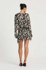 Marnie Shirt Dress in Motion Floral by Benni, a relaxed mini shirt dress with deep V neckline, adjustable waist, and long sleeves.