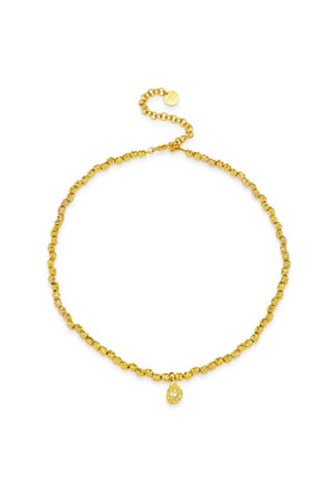 Martigues Necklace Gold by Amber Sceats, gold-plated necklace with teardrop cubic zirconia and nugget beads, a trendy piece perfect for day to night styling.