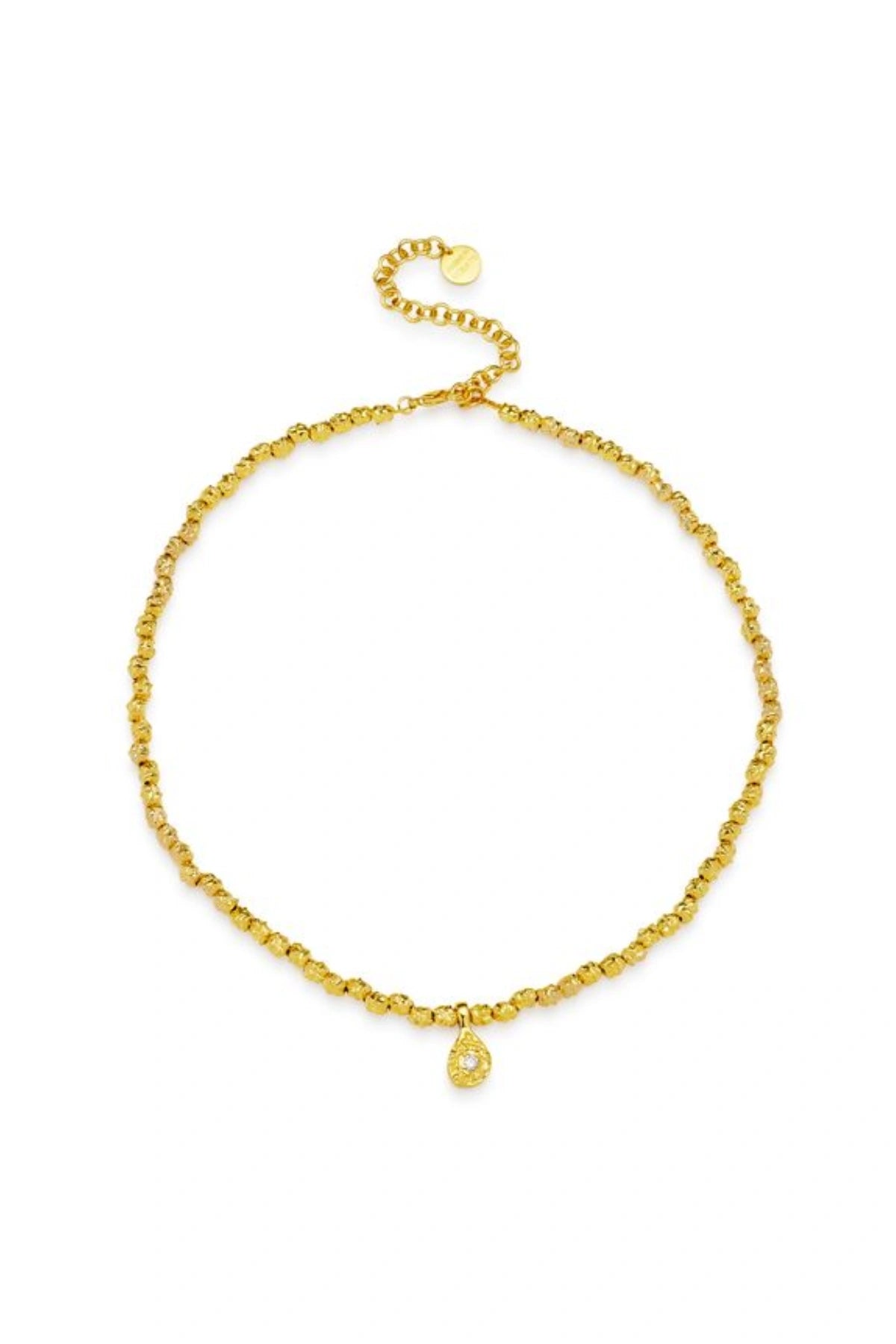 Martigues Necklace Gold by Amber Sceats, gold-plated necklace with teardrop cubic zirconia and nugget beads, a trendy piece perfect for day to night styling.