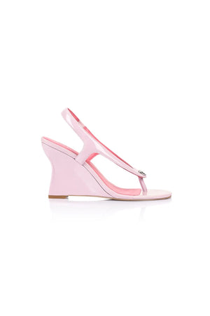 Martine Wedge by Lana Wilkinson — a lilac leather T-bar wedge with a sculpted 9.5cm heel, perfect for chic daytime to evening styling.