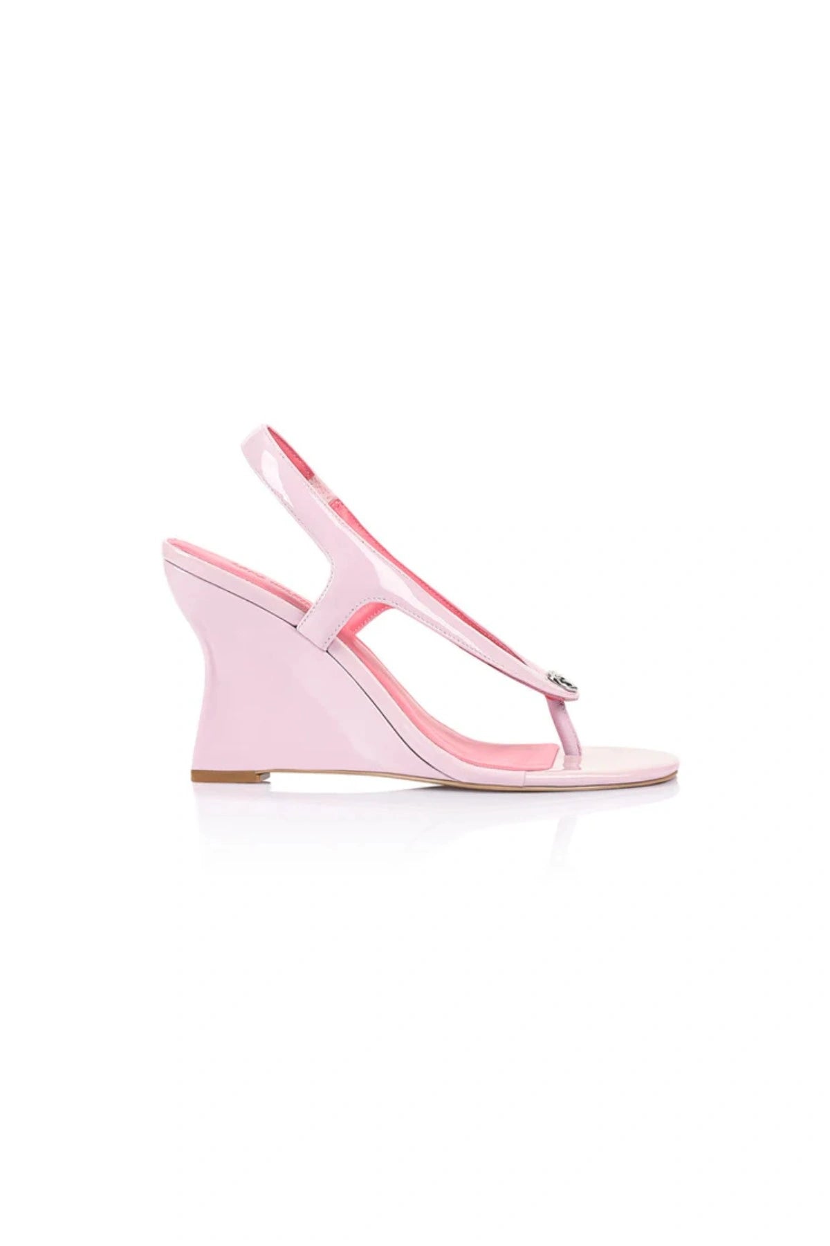 Martine Wedge by Lana Wilkinson — a lilac leather T-bar wedge with a sculpted 9.5cm heel, perfect for chic daytime to evening styling.