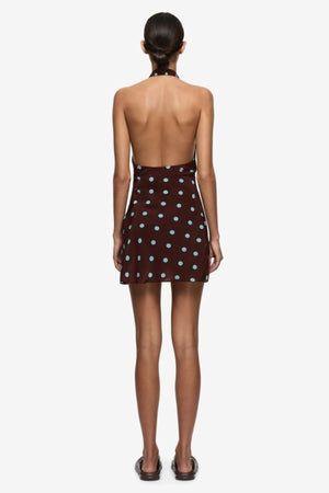 Mathilde Halter Mini Dress Polka Dot by Bec + Bridge – a halter mini with wrap detail and print. Perfect for statement styling.
