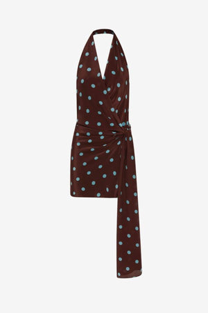 Mathilde Halter Mini Dress Polka Dot by Bec + Bridge – a halter mini with wrap detail and print. Perfect for statement styling.