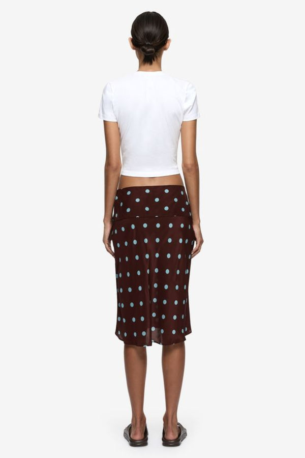 Mathilde Midi Skirt Polka Dot by Bec + Bridge – a midi skirt with polka dot print and sleek fit. Perfect for everyday styling.