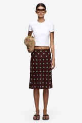 Mathilde Midi Skirt Polka Dot by Bec + Bridge – a midi skirt with polka dot print and sleek fit. Perfect for everyday styling.