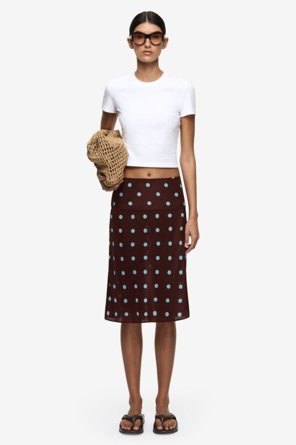 Mathilde Midi Skirt Polka Dot by Bec + Bridge – a midi skirt with polka dot print and sleek fit. Perfect for everyday styling.