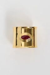 Matilde Cuff by Heaven Mayhem – a gold architectural cuff with deep burgundy enamel, perfect for bold refined styling.