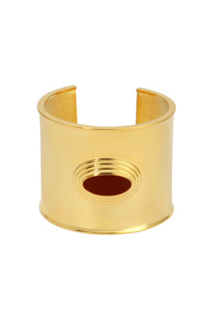 Matilde Cuff by Heaven Mayhem – a gold architectural cuff with deep burgundy enamel, perfect for bold refined styling.