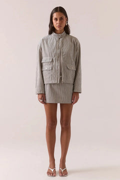 Maven Jacket Ink by Sovere – boxy cotton blend jacket with stand collar and utility pockets.
