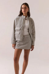 Maven Jacket Ink by Sovere – boxy cotton blend jacket with stand collar and utility pockets.