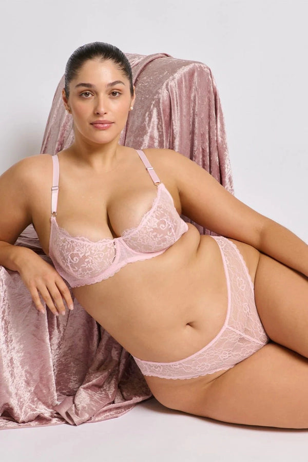 Maverick Underwire Baby Pink by Kat The Label - delicate eyelash lace underwire bra with silver trims and soft stretch wings for supportive feminine lingerie.