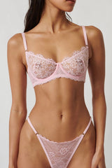 Maverick Underwire Baby Pink by Kat The Label - delicate eyelash lace underwire bra with silver trims and soft stretch wings for supportive feminine lingerie.