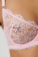 Maverick Underwire Baby Pink by Kat The Label - delicate eyelash lace underwire bra with silver trims and soft stretch wings for supportive feminine lingerie.