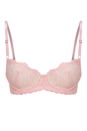 Maverick Underwire Baby Pink by Kat The Label - delicate eyelash lace underwire bra with silver trims and soft stretch wings for supportive feminine lingerie.