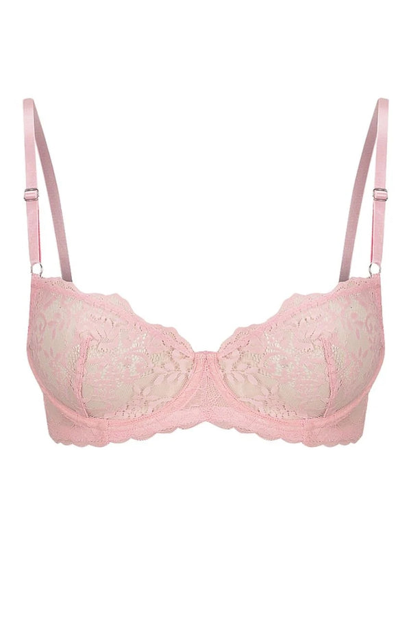 Maverick Underwire Baby Pink by Kat The Label - delicate eyelash lace underwire bra with silver trims and soft stretch wings for supportive feminine lingerie.